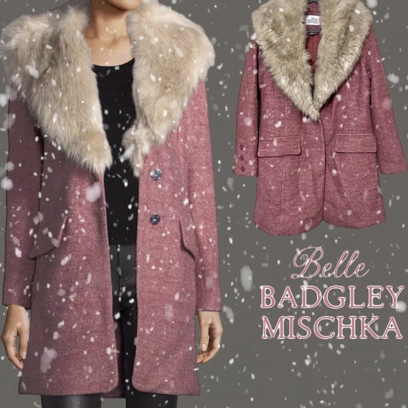 NWT $495 Belle Badgley Mischka | HOLLY | Wool Blend Lined Coat | Withered Rose - Picture 15 of 15